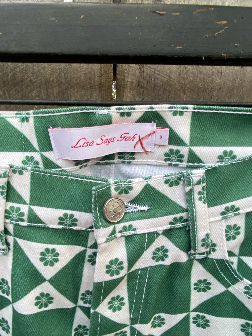 Lisa Says Gah Ellis‎ Wide Leg Pants Boonville Print NWT Green Size 0 - Picture 6 of 6